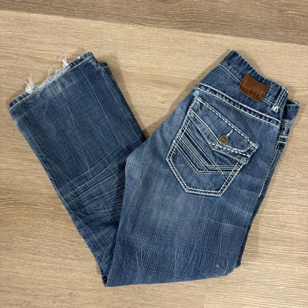 BKE‎ Justin Jeans Mens 30L Blue Denim Straight Leg ABM14002 Distressed